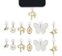 DELORIGIN 12Pcs Dust Plug Charms Dustproof Plugs with Butterfly Charm Charging Port Cover USB C Port Caps Protector Pendants Mobile Pendants Accessories for Most Type-C USB C Cell Phone, 6 Styles