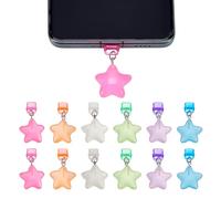 DELORIGIN 12Pcs Dustproof Plugs with Star Charm Phone Dust Plug Charging Port Cover USB C Port Caps Protector Mobile Pendants for Most Type-C USB C Cell Phone, 6 Colors