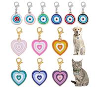 DELORIGIN 12pcs Evil Eye Collar Pendants for Cat Dog Heart Alloy Enamel Pet Collar Pendants Clip-on Charms Necklace Collar Accessory for Bag Decor Keychain Pet Jewelry Making Training Home Decor