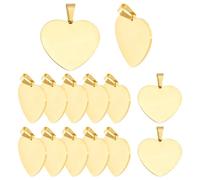 DELORIGIN 12Pcs Gold Plated Stamping Blanks Metal Heart Charms Stainless Steel Engraving Blanks 1" Blank Pendant Stamping Tags With Hole for Necklace Bracelet Pet Collar ID Name Tags Jewelry Making