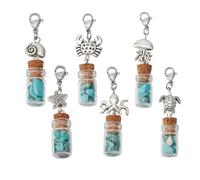 DELORIGIN 12Pcs Sea Glass Bottle Pendant 6 Styles Clear Wishing Bottle Pendants Turquoise Chip Beads Bottle Charms With Lobster Claw Clasps for DIY Necklace Earring Keychain Jewelry Making Crafts