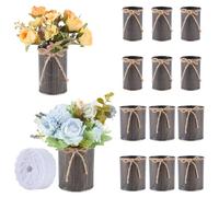 DELORIGIN 13pcs Galvanized Flower Vase 2 Styles Column Iron Planters with Hemp Rope and 10M Lace Trim Rustic Flower Buckets Farmhouse Wedding Decor Centerpiece Tin Vase for Artificial Flowers(Black)