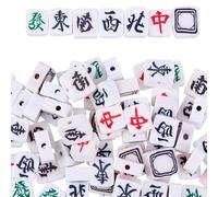 DELORIGIN 140pcs Mahjong Tile Beads 7 Styles Chinese Mahjong Charms Beads Pendant Mini Clay Loose Spacer Bead for DIY Crafts Supplies Bracelets Necklace Earring Jewelry Making Supplies