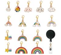 DELORIGIN 15 Styles Rainbow Badge Reel Charm for Student Nurse Teacher, 15 pcs Cloud Nursing Badge Accessories Alloy Enamel Mini Badge Holder Charms for ID Card Name Tag Keychain Badge Holder