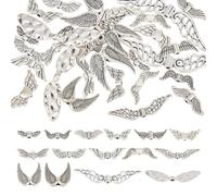 DELORIGIN 15 Styles Wing Beads 30pcs Antique Tibetan Beads Angel Wing Beads Fairy Wing Charm Alloy Silver Spacer Wing Beads for Jewelry Making Xmas Angel Making Keychain, 1~2mm Hole