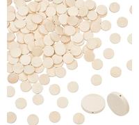 DELORIGIN 150pcs 0.8Inch Round Wood Coin Beads Discs with Hole Unfinished Natural Flat Circle Round Wooden Slices Cutouts Blank Wood Charm Pendants for Board Tags DIY Jewelry Earring Craft Making
