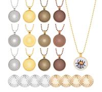 DELORIGIN 16Pcs 4 Colors Round Bezel Pendant Trays Pendant, Iron Ball Chain Necklaces Making Blank Embroidery Frame Unfinished Pendant Base for Women Jewelry Making Necklace DIY Crafts Projects