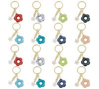 DELORIGIN 16pcs Flowers Charms Keychains, 8 Colors Alloy Enamel Cute Flowers Chain Bag Purse Charms Floral Keyrings for Gifts Car Keys Wallet Women Handbag Pendant Bag Accessories
