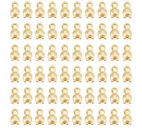 DELORIGIN 190pcs 14K Gold Plated End Caps Brass Bead Tips Knot Cover Crimp Bead Tips Knotted Lid Metal Open Flap Folding Bead Tips End Caps for Jewelry Making DIY Crafts Bracelet Necklaces