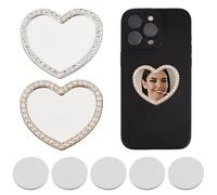 DELORIGIN 2 Colors Bling Mirror Decal Phone Back Adhesive Mirror Charm Sticker Heart-Shaped Make up Mirror with Zircon for Smartphone Phone Case Back Accessories Mobile Phone Stick-On Mirror Charms