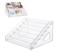 DELORIGIN 2 Pack 7 Tier Acrylic Card Display Stand 12 inch Rectangle Plastic Badge Organizer Display Risers Portable Display Rack Holder Clear Postcards Stickers Shelf for Cards Collection