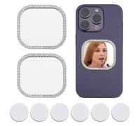 DELORIGIN 2 Pcs Bling Mirror Decal Phone Back Adhesive Mirror Charm Sticker Square Make up Mirror with Rhinestones for Smartphone Phone Case Back Accessories Mobile Phone Stick-On Mirror Charms Silver