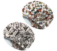DELORIGIN 2 Pcs Cowboy Ride Horse Scrub Cap Cactus Highland Cattle Adjustable Unisex Working Hats Western Elements Cotton Bouffant Nurse Surgical Caps for Nurse Cooking Housework Dentist Beauty Salon
