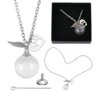 DELORIGIN 2 PCS Pet Ashes Keepsake Necklace Small Glass Pet Urn Necklace with Stainless Steel Paw & Wing Pendant & Box Silver Pets Fur Memorial Bottle Jewelry for Women Men Lost Dog Cat Sympathy Gift