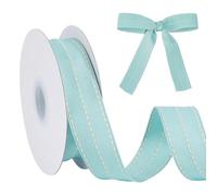 DELORIGIN 2 Roll Stitched Ribbon 1"x10 Yards Burgundy Grosgrain Edge Ribbon with White Stitched Trim Gift Wrapping Home Decor Sewing Edge for DIY Crafts Gift Bows Birthday Wedding Bouquet(Light Blue)