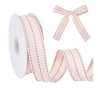 DELORIGIN 2 Roll Stitched Ribbon 1" x10 Yards Grosgrain Edge Ribbon with White Stitched Trim Gift Wrapping Home Decor Sewing Edge for DIY Crafts Gift Bows Birthday Wedding Bouquet(Pink)