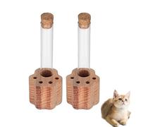 DELORIGIN 2 Sets Cat Whisker Holder Mini Glass Pet Hair Memorial Bottle with Paw-Shaped Wood Base Clear Pet Hair Whisker Vase Memorial Jar Containers for Cat Dog Whiskers Collection Pet Lovers Gift 4"