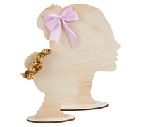 DELORIGIN 2 Sets Hair Bow Display Stand, 2 Sizes Wooden Head Silhouette Holder Wooden Head Template High Bun Silhouette Display Stand for DIY Present Crafts Selling Boutique Personal Exhibition