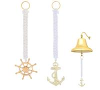 DELORIGIN 2 Styles Rope Bell Pull Cotton Bell Pendant Decoration with Brass Anchor Helm Fancy Ropework Jingler Rope Keychain Small Bells Kont for Keychain Christmas Home Decor Gifts, 25cm