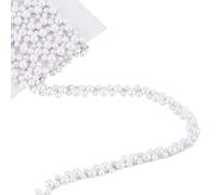 DELORIGIN 2 Yards Pearl Trim Chain String Silver Applique Fringe Ribbon Strips Beads Sewing Dress DIY Party Wedding Bouquet for Bridal Embellishment Sewing Applique Craft Halloween Dress Decor