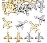 DELORIGIN 20 Pcs Airplane Charms Gold & Platinum Plated Brass 3D Aircraft Charms with Jump Ring Vintage Aeroplane Charm Pendants for DIY Crafting Necklace Bracelets Earring Jewelry Finding Supplies