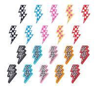 DELORIGIN 20 Pcs Checkered Lightning Bolt Iron On Patches Racing Car Embroidery Checkered Lightning Bolt Patches Sew on Patch for Hats Clothes Trucker Jacket Denim Jeans Shirt Decoration