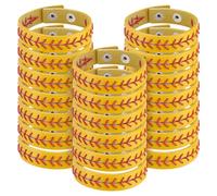 DELORIGIN 20pcs Leather Softball Bracelet Adjustable Ball Games Sports Baseball Bracelets Athletes Bangle Cuff Wristband for Softball Club Gift Players Men Women Sports Teams Party Favors (Yellow)