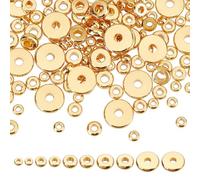 DELORIGIN 220pcs 18K Gold Plated Flat Round Spacer Beads 5 Sizes Brass Circle Disc Gasket Loose Bead Set 3/4/5/6/8mm Small Handmade Beads for DIY Bracelet Necklace Earring Jewelry Making Craft