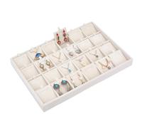 DELORIGIN 24 Grid Stackable Jewelry Organizer Tray Velvet Jewel Display Storage Box Pendant Showcase Holder Dresser Drawer Insert Organizer for Earring Necklace Rings Bracelet Accessary