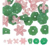 DELORIGIN 24Pcs 7 Styles Lotus Acrylic Beads 10-30mm Bulk Miniature Flower Beads Simulation Lotus Leaf Bead Cap Spacer Beads for Bracelets Necklaces Jewelry Making DIY Crafts Charms Handicraft