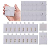 DELORIGIN 24PCS Small Grey Jewelry Pouch with Insert Pad and Button Mini Jewellery Pouches Bulk Earring Necklace Bracelet Packaging Bags for Travelling Small Business Selling Jewelry Storage