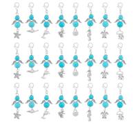 DELORIGIN 24Pcs Turtle Starfish Clip on Charms 8 Styles Angel Wing Turquoise Beads Seahorses Pendants Alloy Sea Animal Charm with Lobster Claw Clasp for Bag Necklace Keychain Purse Jewelry Making