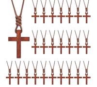 DELORIGIN 24Pcs Wooden Cross Necklaces in Bulk Small Wood Pocket Crosses Pendant Faith Necklace Cross Jewelry for Bible Verse Party Favor Souvenir Supplies for Men Women Easter