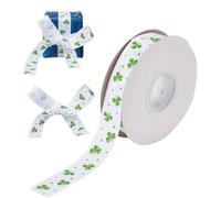 DELORIGIN 25 Yards Irish Clover Polyester Ribbon 0.9inch Wide Shamrocks Ribbons St. Patrick's Day Themed Clover Ribbon for Gift Wrapping Party Decor Hair Bows Wreath Sport Lanyards Sewing(White)