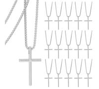 DELORIGIN 25Pcs Cross Necklace for Men Stainless Steel Cross Pendant Necklace 23.58 inches Simple Silver Crosses Pendant Chain Jewelry Gifts for Birthday Party Easter Christmas Halloween