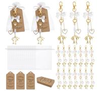 DELORIGIN 26 Sets Pearl Bow Keychain Party Favors Bulk Bow Heart Purse Charm Keyring Accessories with Organza Bags Thank You Tags for Wedding Christmas Party Day Bridal Shower Guest Gift