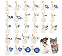 DELORIGIN 26pcs Letter A-Z Evil Eye Collar Pendants for Cat Dog Lucky Charms Pet Collar with Heart Hamsa Hand Evil Eye Beads Key Chain Jewelry Clip-on Charms for Bag Necklace Bracelet Home Decor