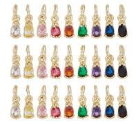DELORIGIN 27 Pcs Real 18k Gold Plated Birthstone Charms 9 Colors Mini Cubic Zirconia Jewelry Making Charms Teardrop Birthstone Pendants with Jump Hooks for DIY Necklace Bracelet Earring Craft 8x3mm