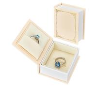 DELORIGIN 2PCS Book Shaped Ring Box Magnetic Vintage Ring Box for Wedding Engagement Proposal Velvet Lined Jewelry Storage Case for Earrings Bracelet Necklace Travel Gift Ring Bearer Holder (Yellow)