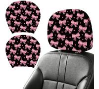 DELORIGIN 2PCS Bow Car Headrest Cover Elastic Car Seat Headrest Protector Universal Washable Auto Head Rest Pillow Cover for Suv Sedan Van Truck Women Men Vehicle Interior Accessories Gift