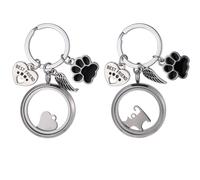 DELORIGIN 2PCS Cat Fur Keepsake Keychain Stainless Steel Pet Hair Memorial Keychain Locket with Wing & Paw & Best Friend Heart Charms Cat Hair Ashes Storage Pet Loss Sympathy Gift for Cat Lovers