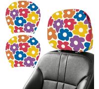 DELORIGIN 2PCS Colorful Flowers Car Headrest Cover Elastic Car Seat Headrest Protector Universal Washable Auto Head Rest Pillow Cover for Suv Sedan Van Truck Women Vehicle Interior Accessories Gift