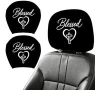 DELORIGIN 2PCS Cross Blessed Car Headrest Cover Elastic Car Seat Headrest Protector Universal Washable Auto Head Rest Pillow Cover for Suv Sedan Van Truck Women Men Vehicle Interior Accessories Gift
