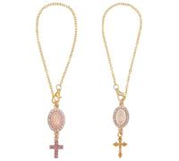 DELORIGIN 2Pcs Cross Steering Wheel Rosary Charm Accessory Car Rosary for Rearview Mirror With Cross Blessing Pendant Alloy Car Mirror Hanging Ornament Accessories for Truck Bike Driver Gift