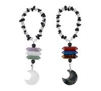 DELORIGIN 2Pcs Crystal Car Hanging Ornament Moon Gemstone Beaded Rear View Mirror Car Charm Lanyards Decor Car Hanging Accessories Sun Catcher Pendent Decoration for Car Balcony Wall Party