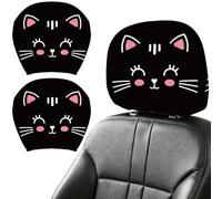 DELORIGIN 2PCS Cute Cat Car Headrest Cover, Elastic Universal Auto Headrest Protector, Washable Car Seat Pillow Cover for SUV Sedan Van Truck, Vehicle Interior Accessories for Women Men