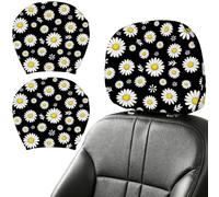 DELORIGIN 2PCS Daisies Car Headrest Cover Elastic Car Seat Headrest Protector Universal Washable Auto Head Rest Pillow Cover for Suv Sedan Van Truck Women Men Vehicle Interior Accessories Gift