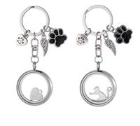 DELORIGIN 2PCS Dog Fur Keepsake Keychain Stainless Steel Pet Hair Memorial Keychain Locket with Wing & Paw & my dog Heart Charms Dog Hair Ashes Storage Pet Loss Sympathy Gift for Dog Lovers