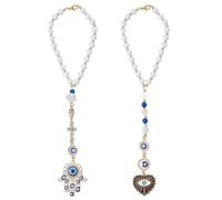 DELORIGIN 2pcs Evil Eye Car Hanging Ornament Hamsa Evil Eye Rear View Mirror Lucky Car Charm Lanyards Hanging Accessories Hand of Evil-Eye Sun Catcher Pendent for Window Home Door Frame Balcony