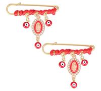 DELORIGIN 2pcs Evil Eye Protection Charm Brooch Pin Stainless Steel Brass Hamsa Brooches with Lucky Hands Pendants Enamel Safety Pins for Good Luck Clothing Badges Sweater Scarf Baptism Gifts, 50 mm